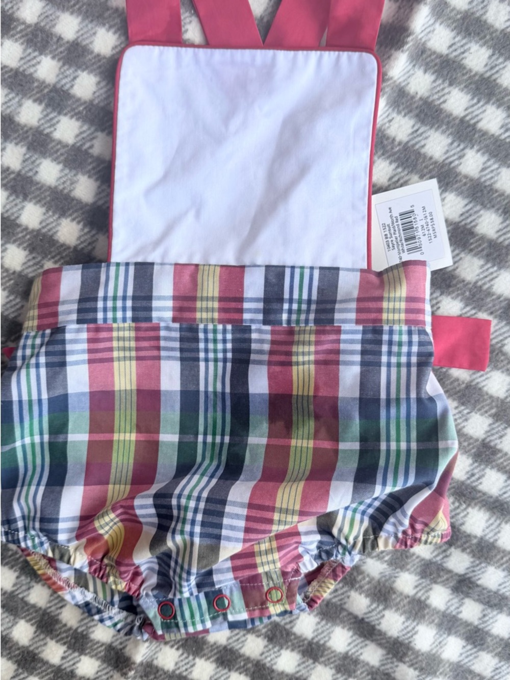 The Beaufort Bonnet Company Multicolor Plaid Cotton Romper with Pink Straps